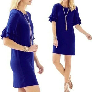 Lilly Pulitzer Mini Dress XXS Flounce Sleeve AboveKnee Royal Blue Wedding Guest